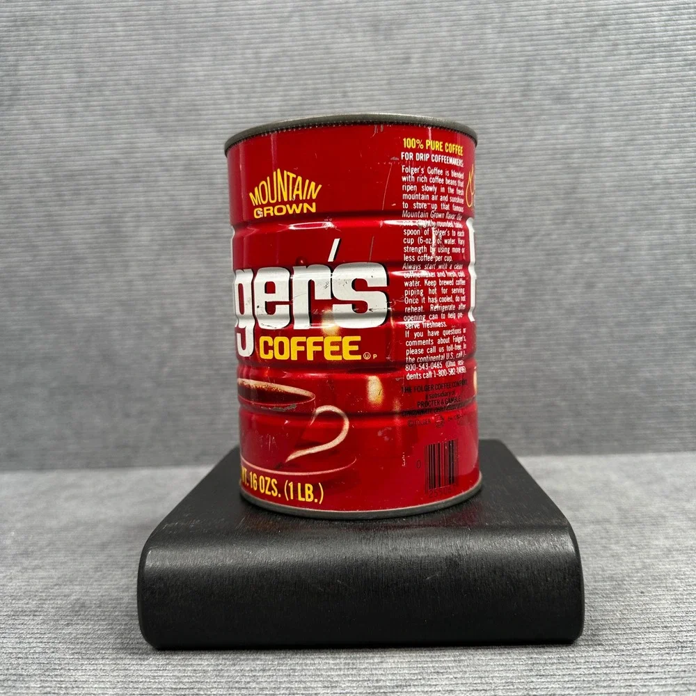 Vintage Folgers Coffee Tin 1 lb Mountain Grown Red Metal Canister Drip Grind